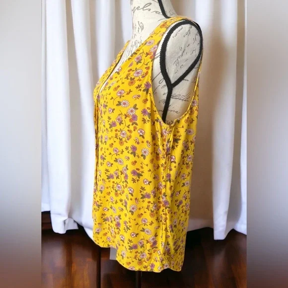 Sanctuary Anthropologie Floral Sleeveless Button Down Top Yellow Dandelion Daisy - Picture 7 of 14